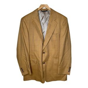Vintage Burberry Blazer Sports Jacket Window Pane Mens 41 Reg Tan 2 Button